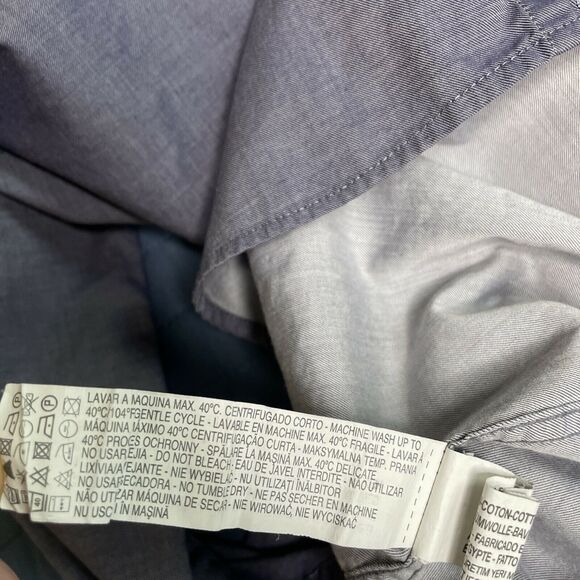 Zara Man Chambray Tailored Fit Paisley Flip Cuff Button Up Long Sleeve Med Blue - Picture 7 of 10